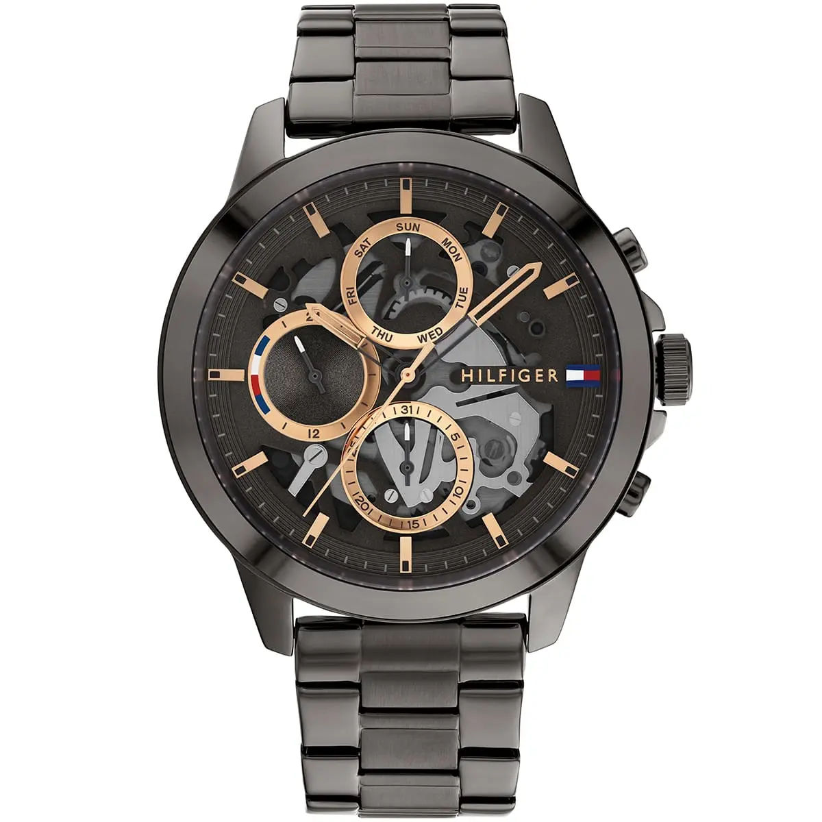 1710479 tommy hilfiger watch men gray dial metal stainless steel strap quartz analog monthly weekly date henry