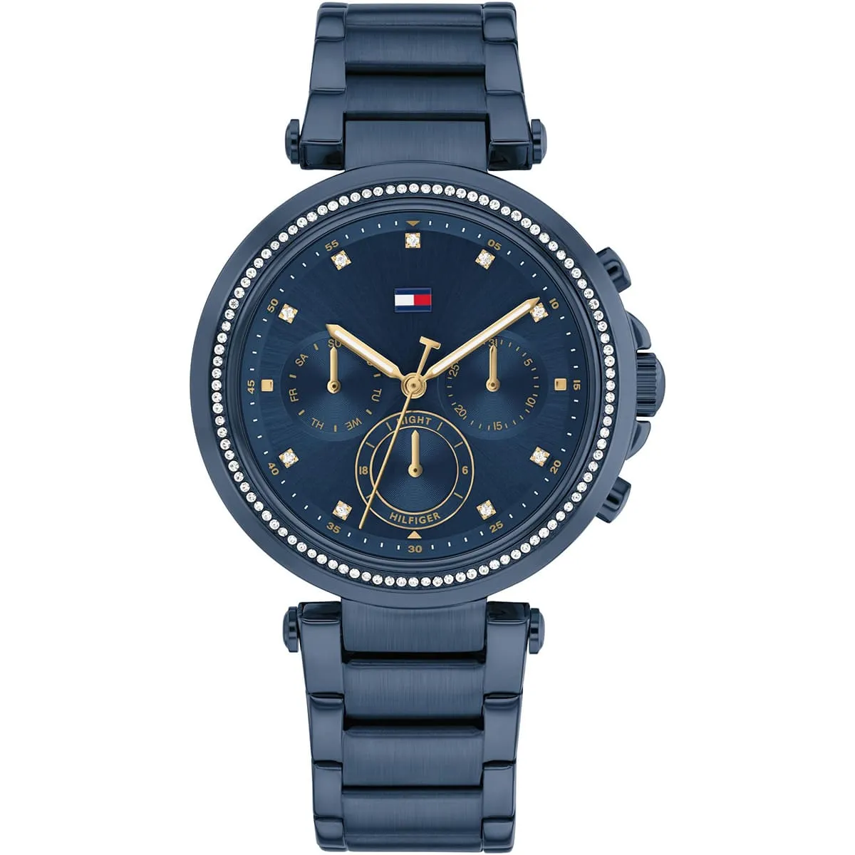 1782704 tommy hilfiger watch women crystals blue dial metal stainless steel strap quartz analog emily