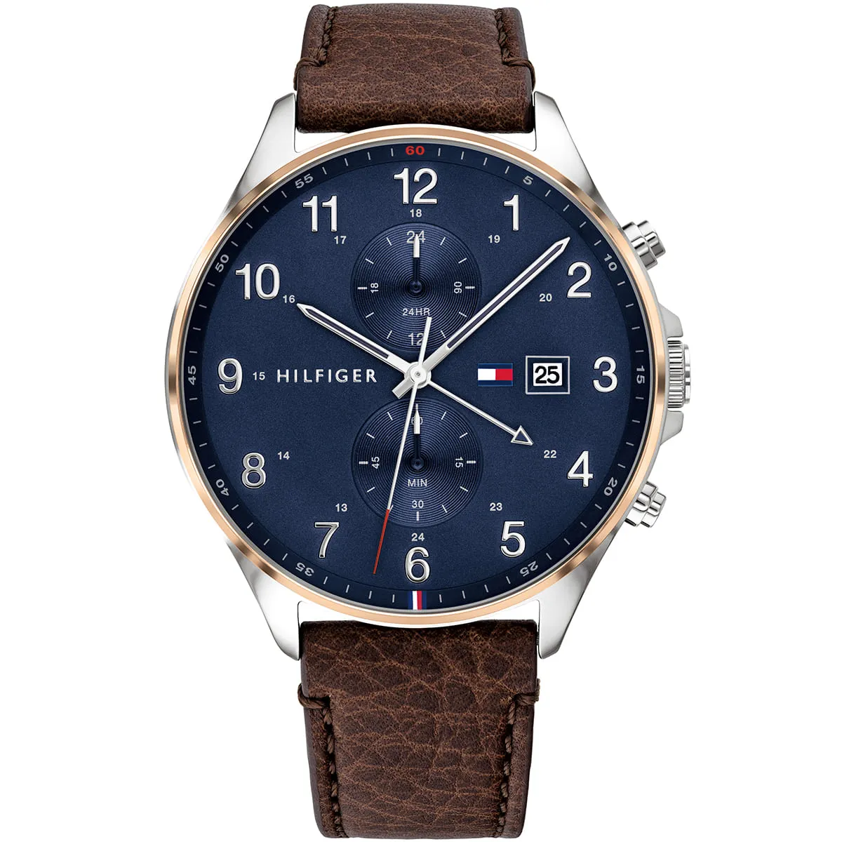 1791712 tommy hilfiger watch men blue dial leather brown strap quartz battery analog chronograph west
