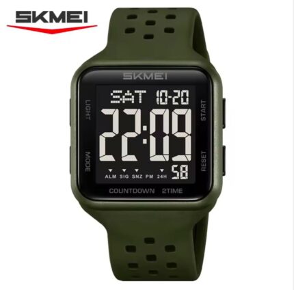 SKMEI 2440 Digital Sports Watch Tactical Square Design PU Strap Air Holes 5ATM Water Resistant Shock Resistant