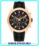 Tommy Hilfiger LARS MENS BLACK DIAL IONIC PLATED ROSE GOLD STEEL Watch - 1710650, Black