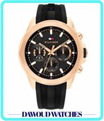 Tommy Hilfiger LARS MENS BLACK DIAL IONIC PLATED ROSE GOLD STEEL Watch - 1710650, Black
