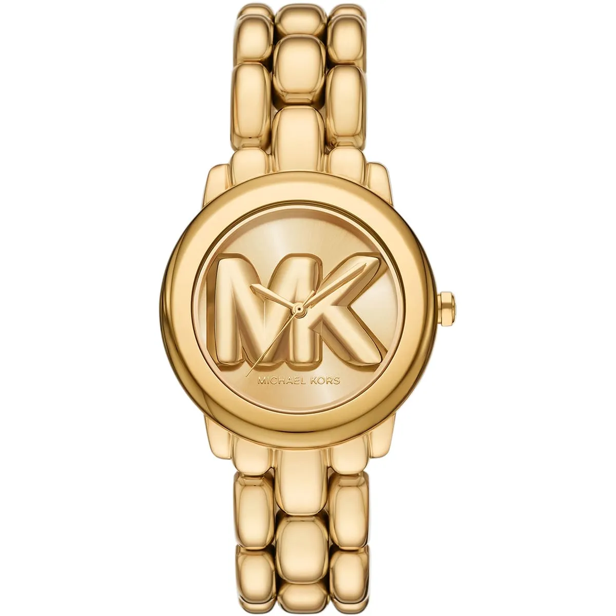 mk4923-michael-kors-watch-women-mk-logo-gold-dial-stainless-steel-metal-golden-strap-quartz-battery-analog-three-hand-phoebe ساعة مايكل كورس للنساء MK4923 - الصورة 1